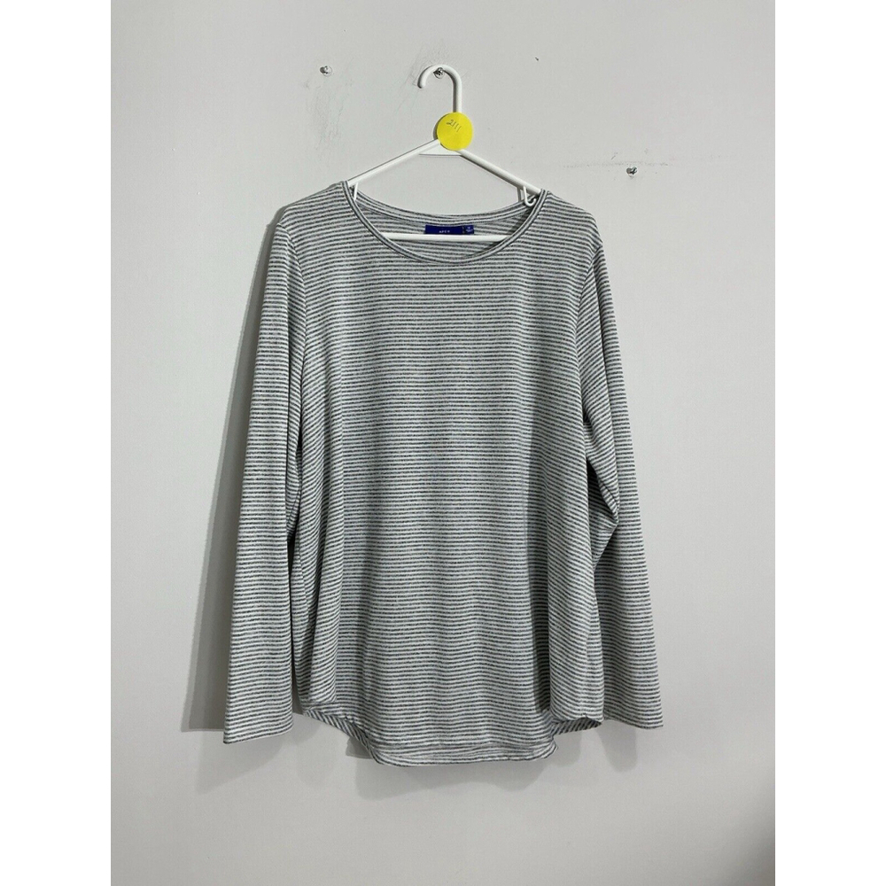 Womans Apt 9 Gray White Stripe Pullover Long Sleeve T Shirt 1x Plus